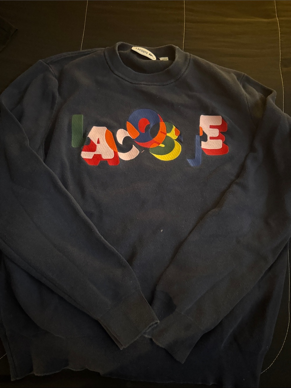 Lacoste Navy Crewneck Sweatshirt with Multicolor Chest Logo